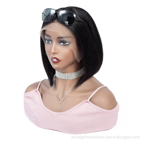 China Human Hair Wig Vendor Wholesale Straight Bob Lace Frontal Wigs For Women Peruvian Human Hair Frontal Swiss Lace Bob Wig